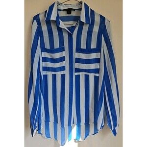 Lime Blue Brand Sheer Blouse Blue & White Stripe Size S